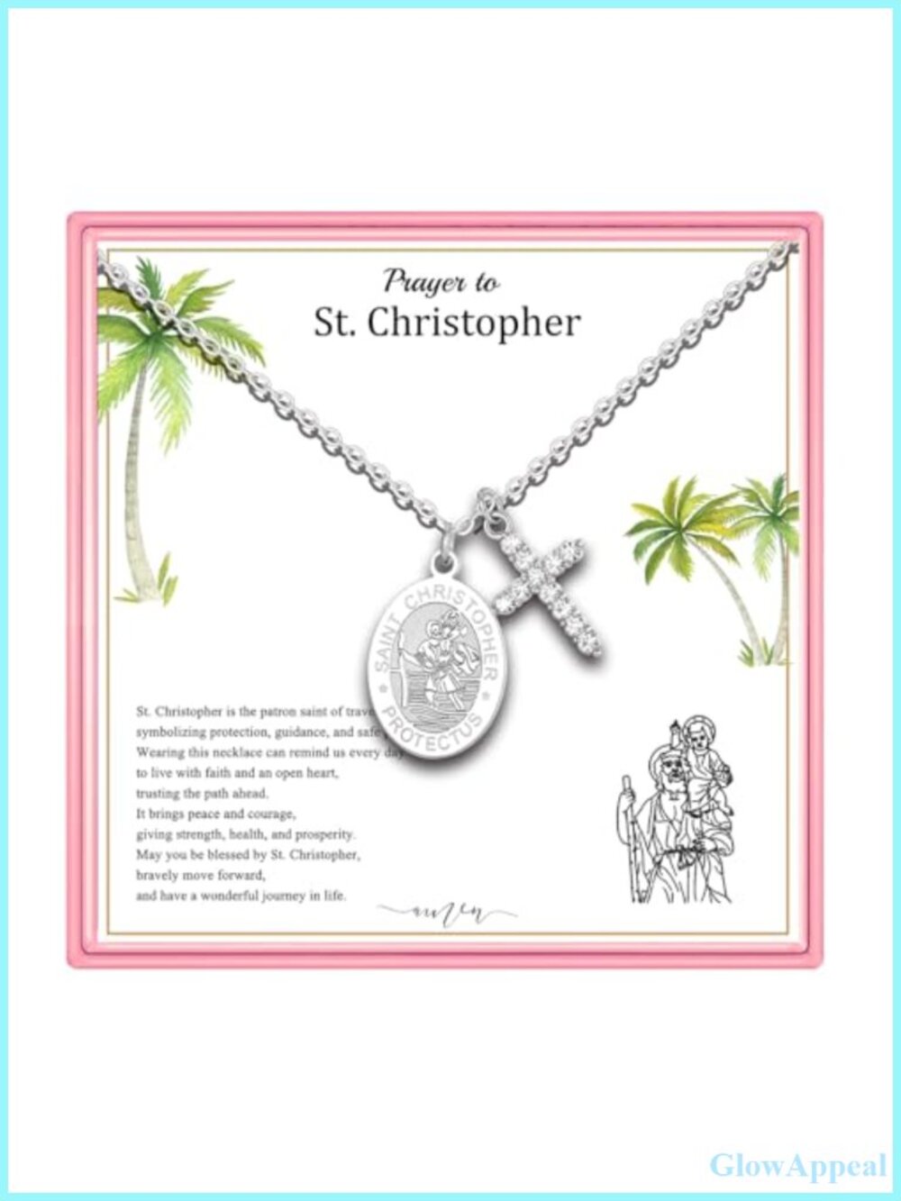 Cross Medal Necklace 316L Stainless Steel Zirconia Pendant Adjustable